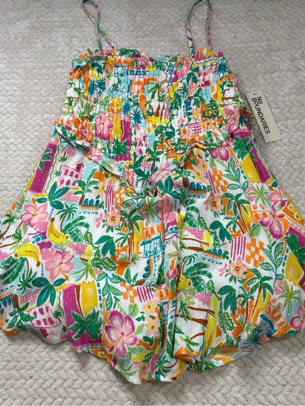 NWT No Boundaries Tropical Smocked Romper Size S (4-6)